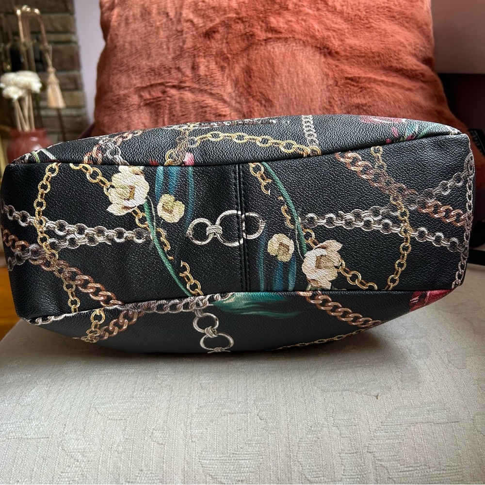 Dana Buchman, black floral vegan satchel crossbody bag - Picture 4 of 15